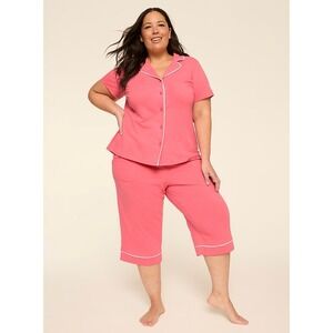 Cacique Sleep Pink Pajama Set Short Sleeve Button Down Cropped Pants Plus Size